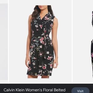 NWT Calvin Klein Women's Sleeveless Collared Sheath with Self Belt Dress. Size 4